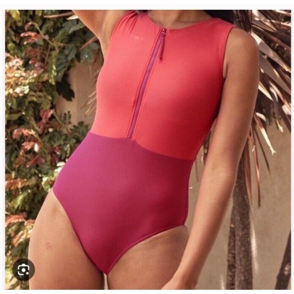 SUMMERSALT The Surge Zip Front One Piece Swimsuit Summer Berry Spritz Plus Sz 22